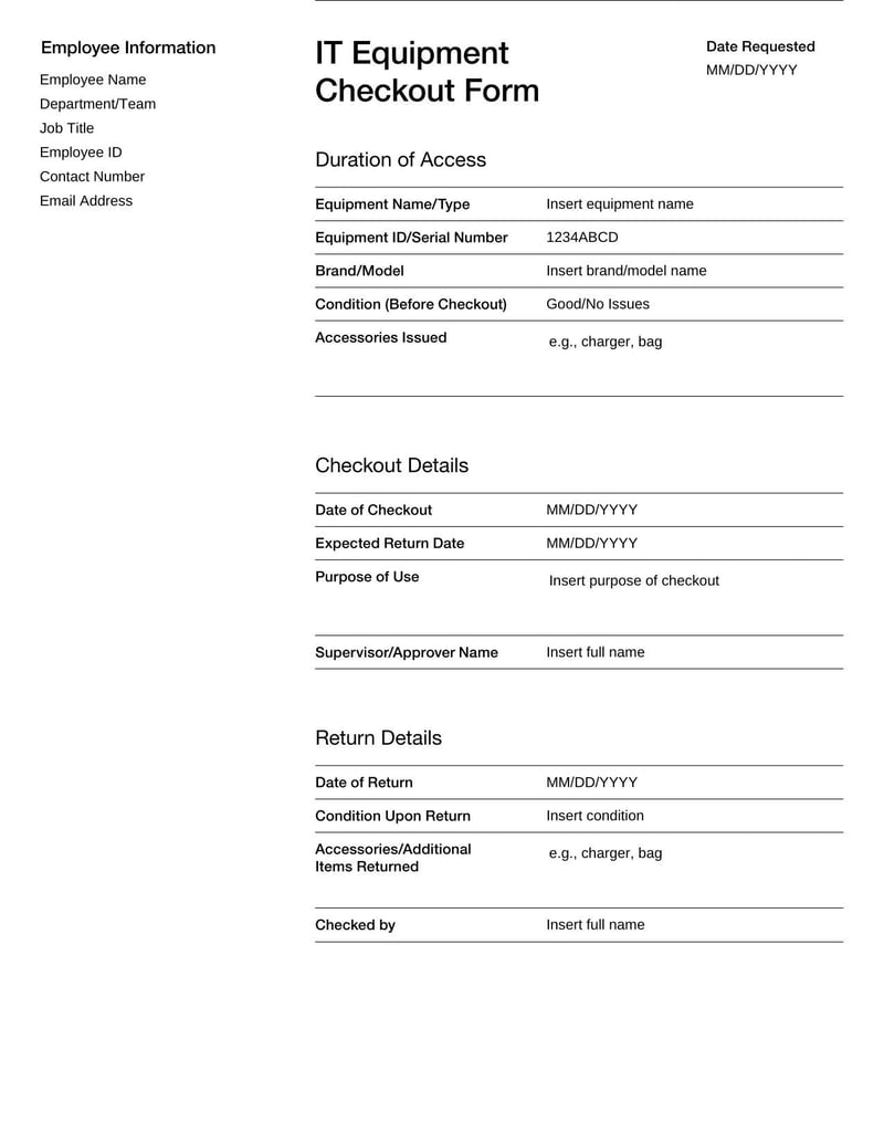 IT Equipment Checkout Form for recording device distribution