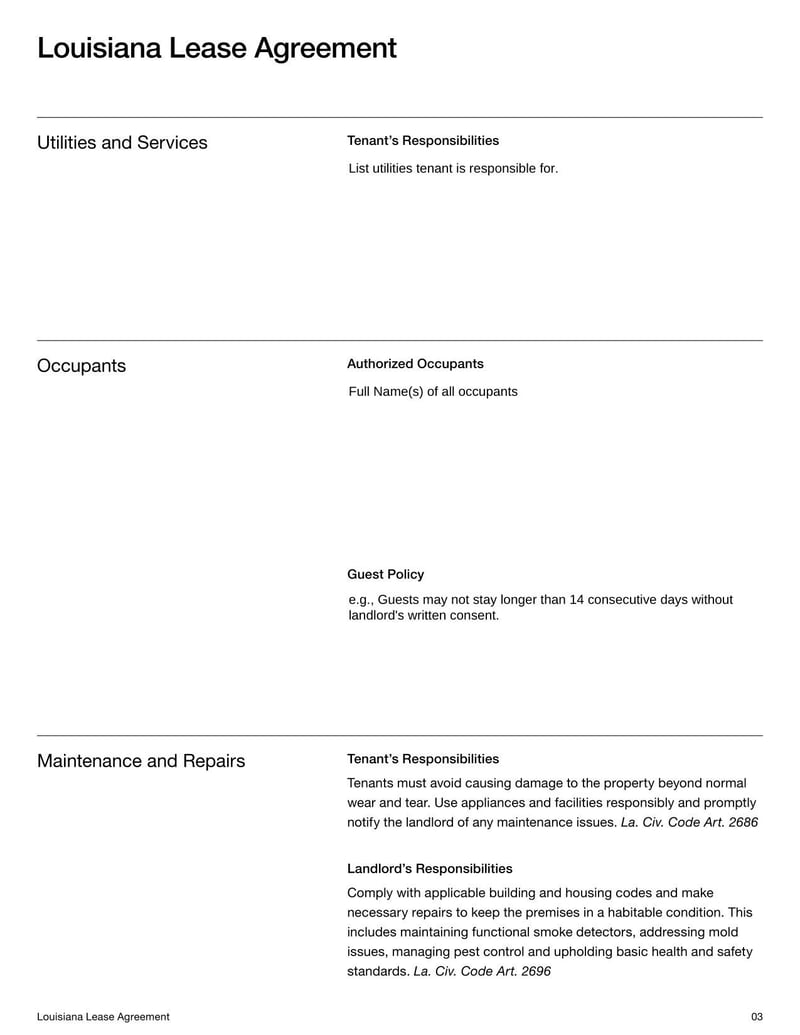 Large thumbnail of Louisiana Lease Agreement Template