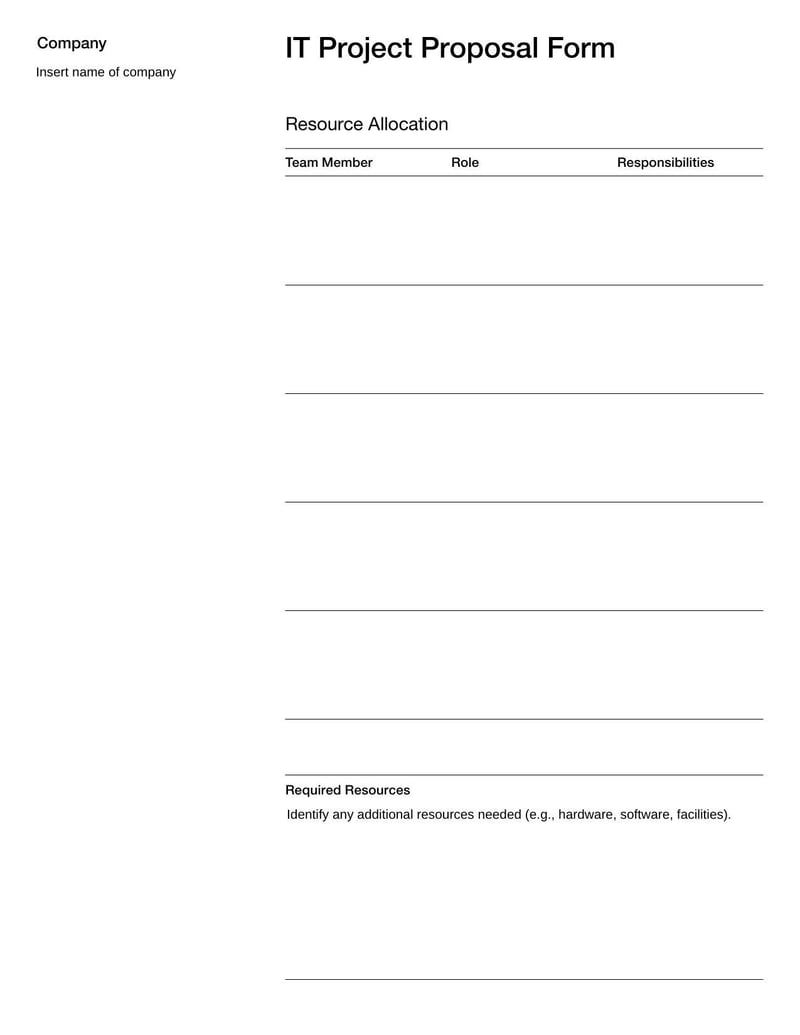 IT Project Proposal Form for outlining new tech project plans