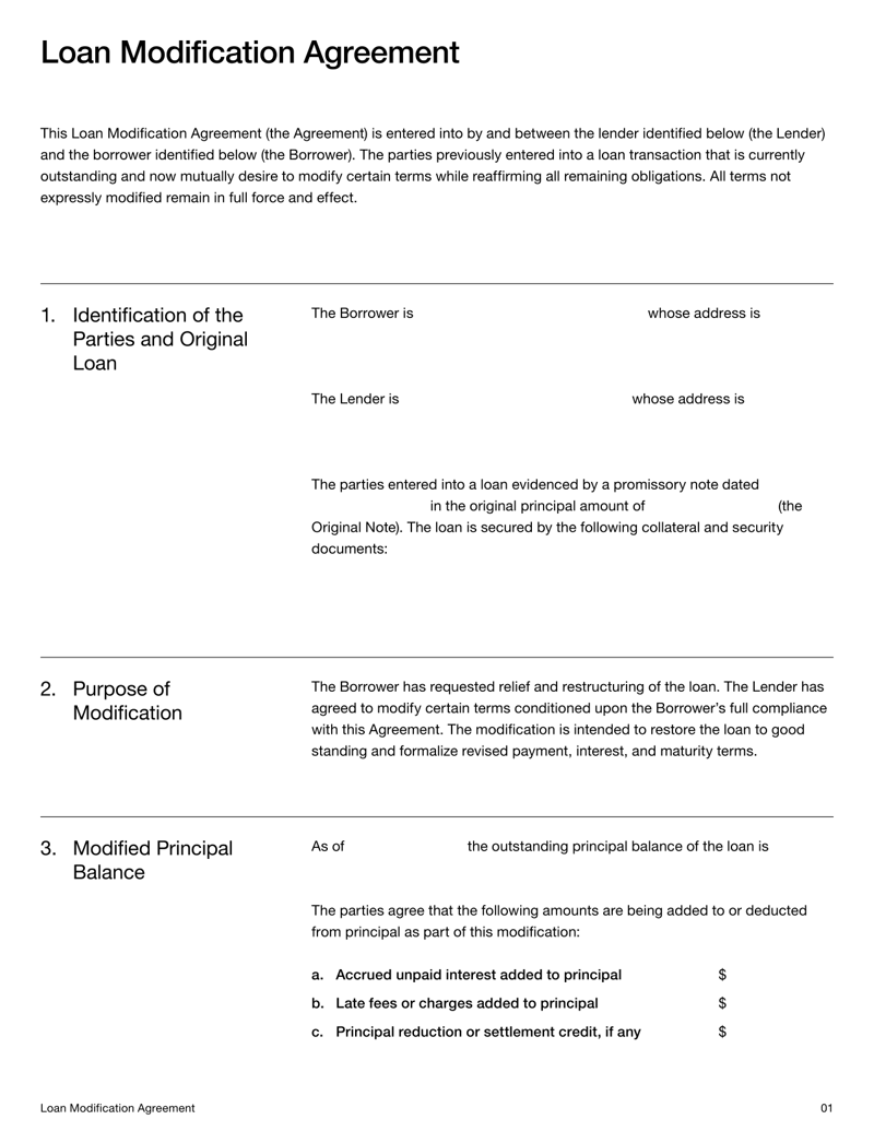 Loan Modification Agreement adjusting repayment terms between borrower and lender under US law