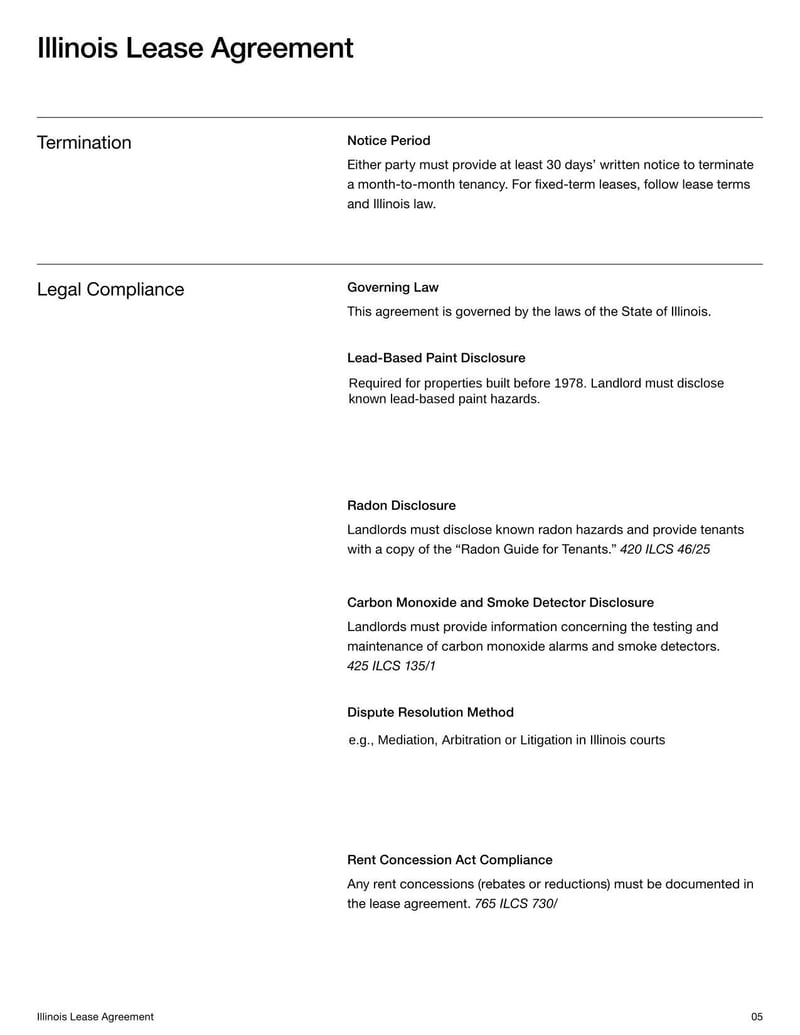 Illinois Lease Agreement for rental terms in Illinois