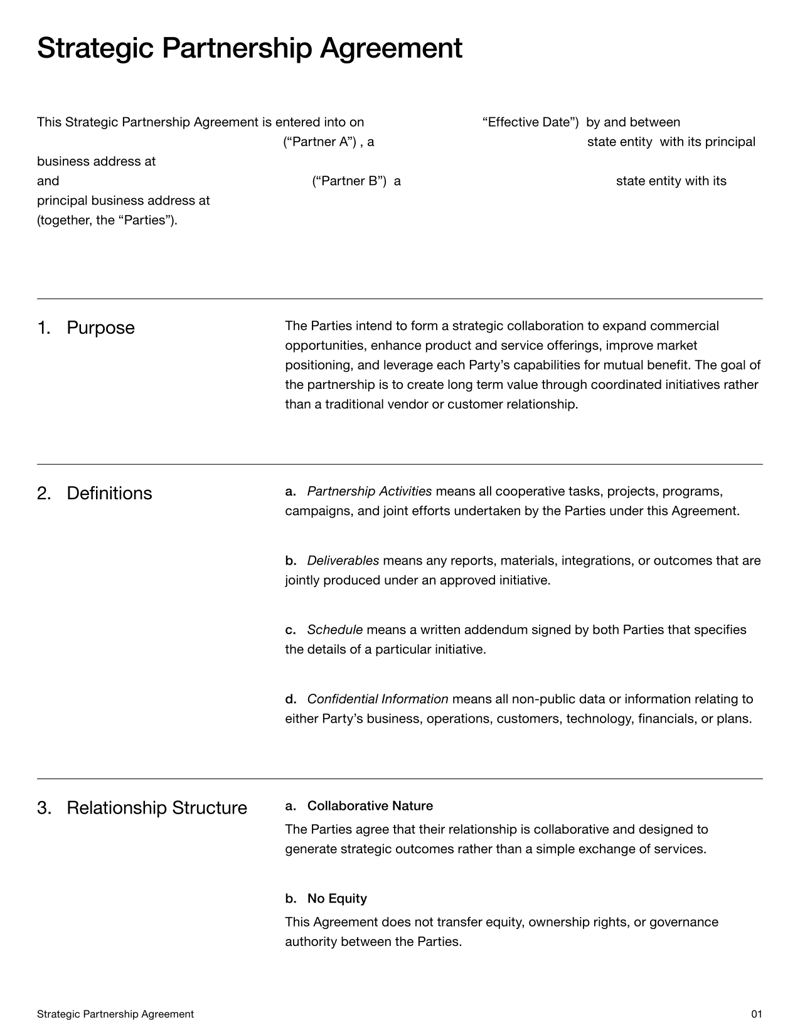 Strategic Partnership Agreement defining collaboration terms, responsibilities and joint initiative requirements