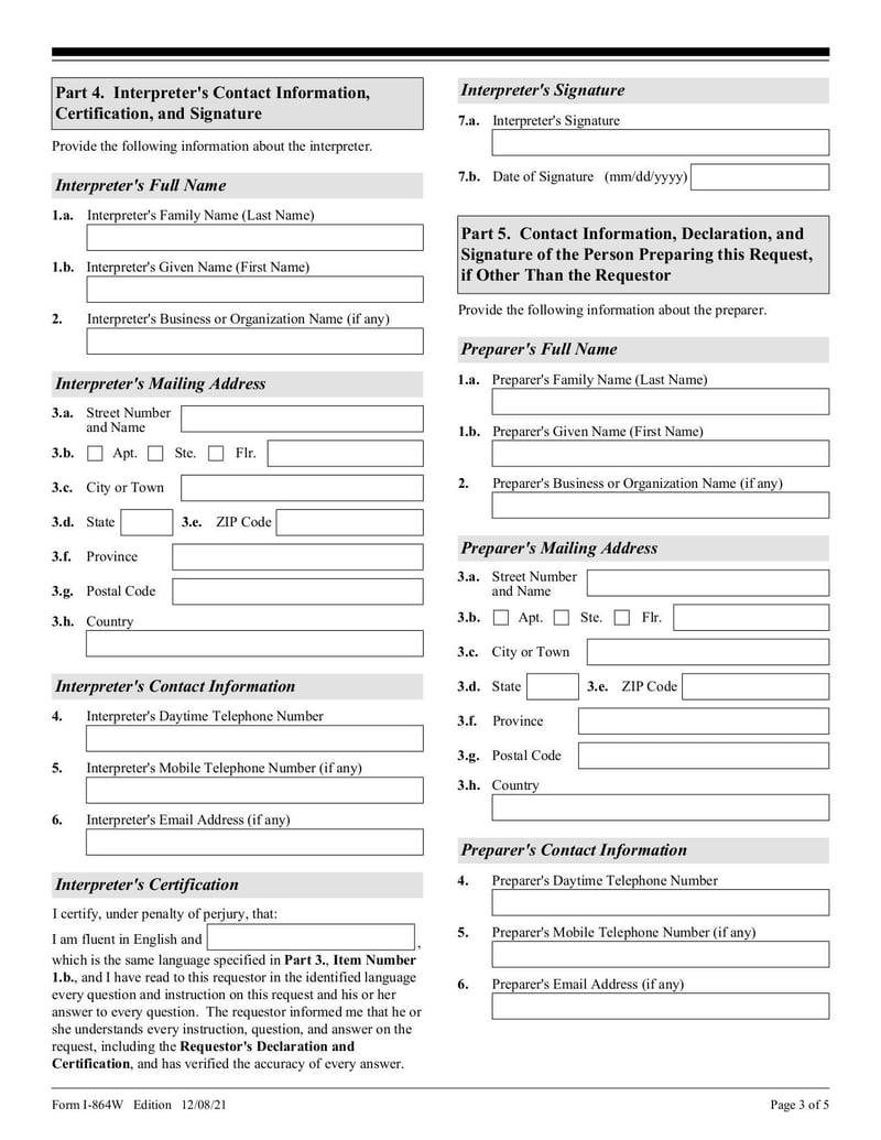 Thumbnail of Form I-864W - Dec 2021 - page 2