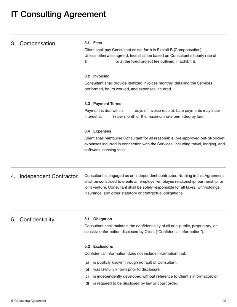 IT Consulting Agreement covering services, compensation, confidentiality and dispute resolution