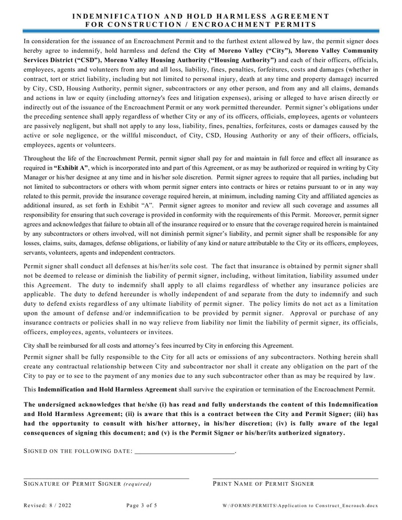 Large thumbnail of Application for Construction/Encroachment Permit - Aug 2022