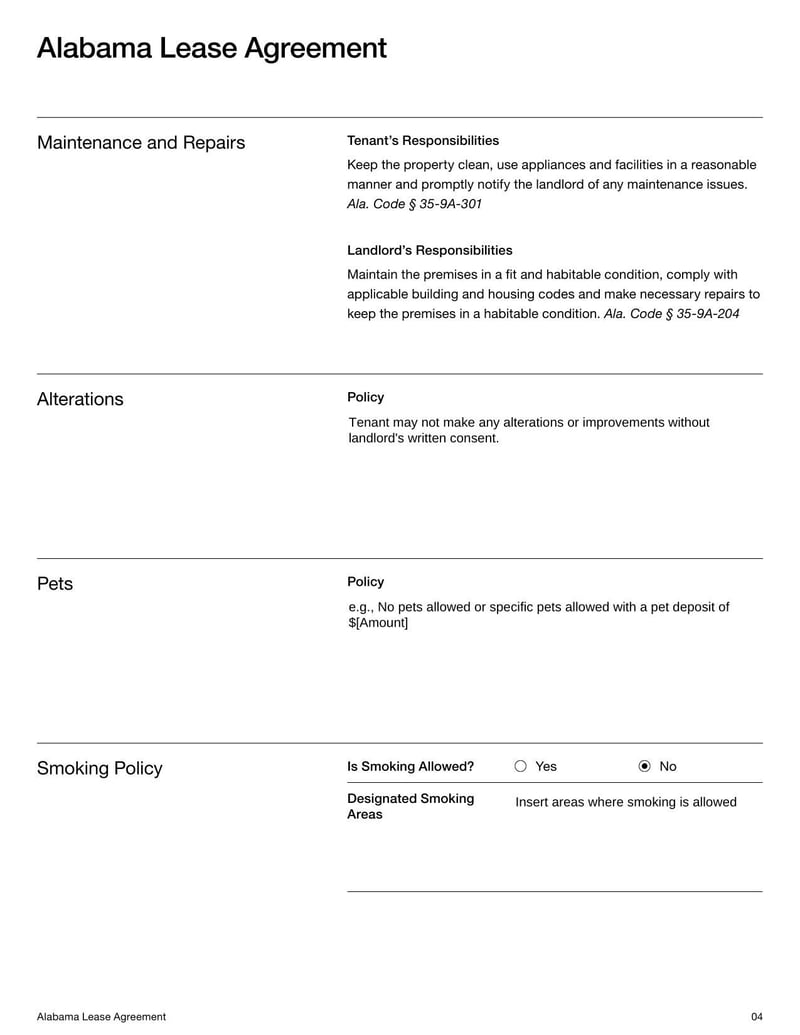 Large thumbnail of Alabama Lease Agreement Template