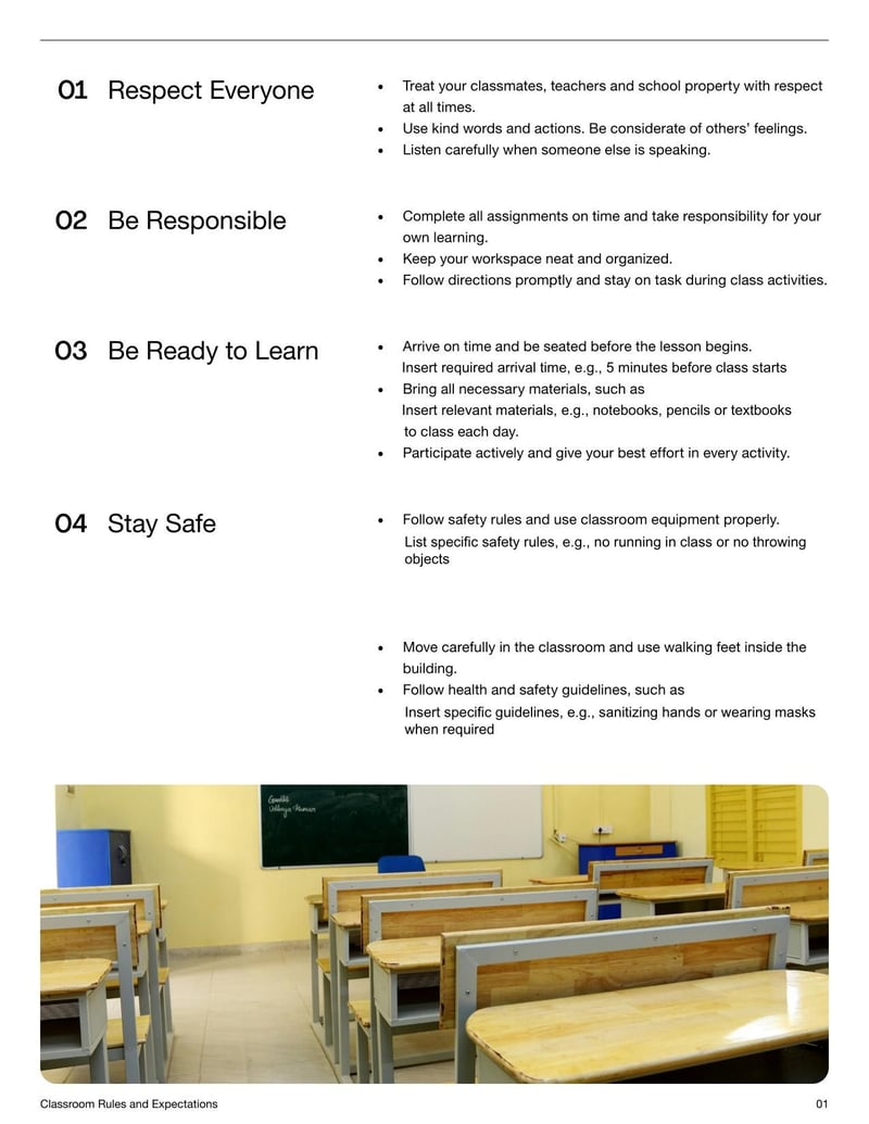 Classroom Rules and Expectations for establishing class guidelines