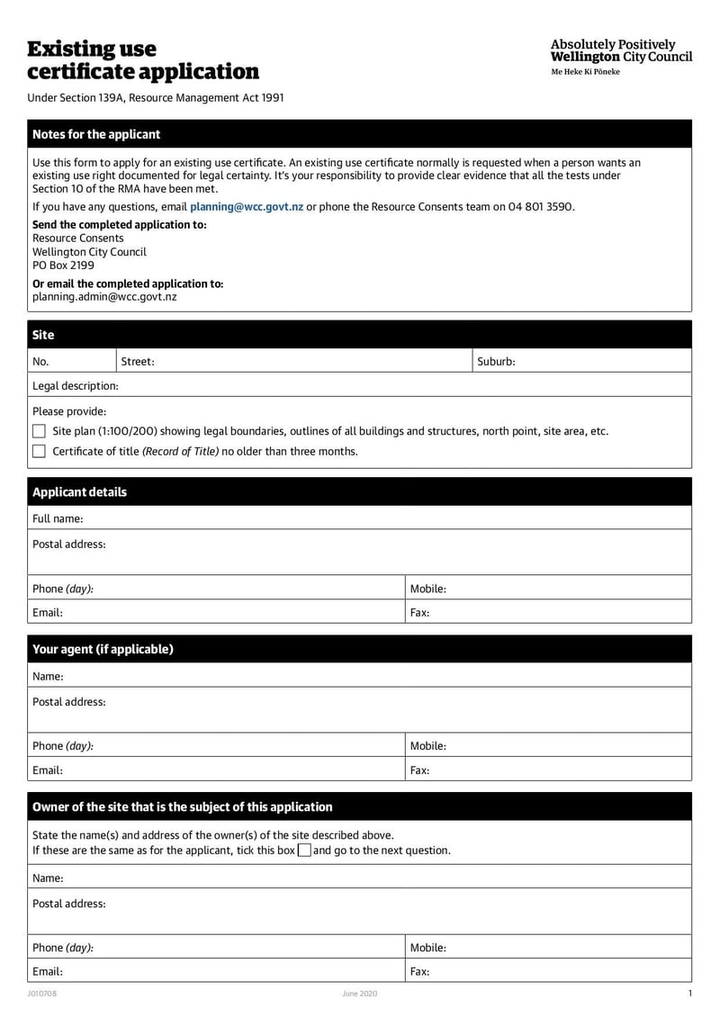Large thumbnail of Existing Use Certificate Form - Jun 2020