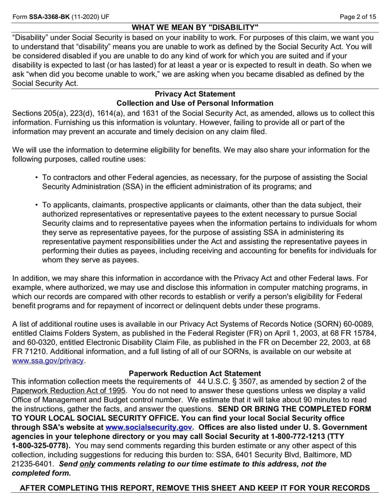 Large thumbnail of Form SSA 3368 BK - Nov 2020