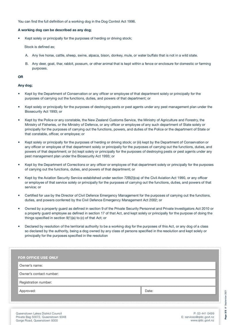 Large thumbnail of Working Dog Declaration - Sep 2021