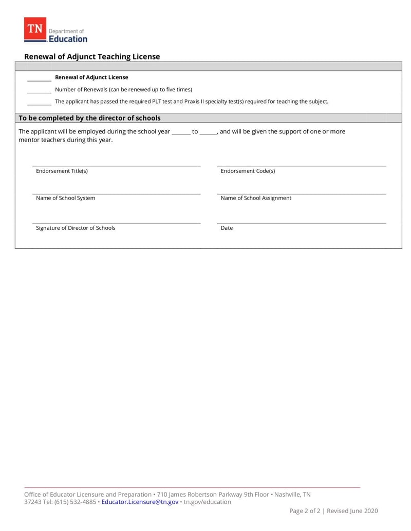 Large thumbnail of Adjunct Teacher License Application - Jun 2020