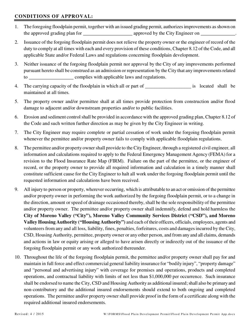 Thumbnail of Flood Plain Development Permit Application - Apr 2015 - page 1