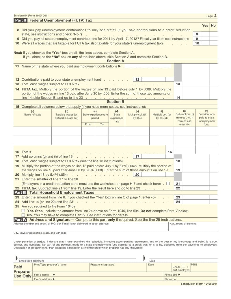 Large thumbnail of Form 1040 (Schedule H) - Jan 2011