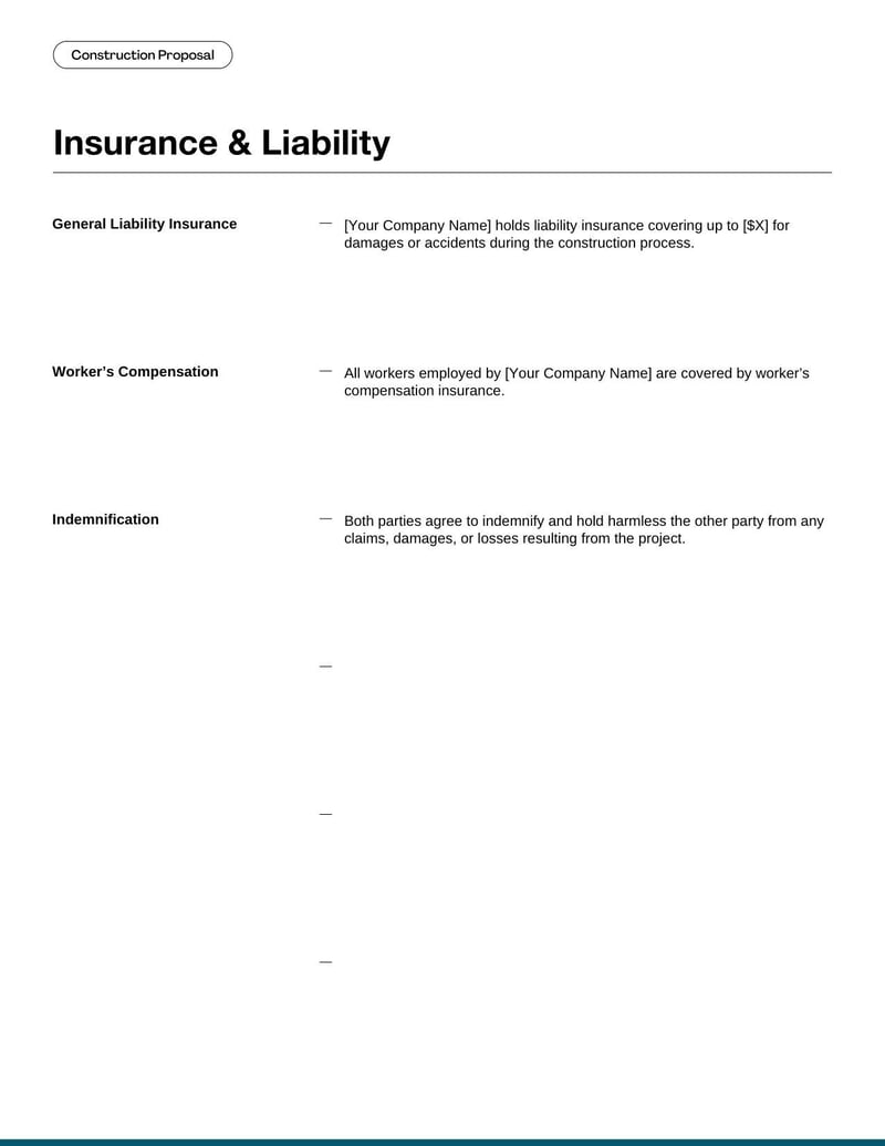 Construction Proposal Template for outlining project scope and cost in construction