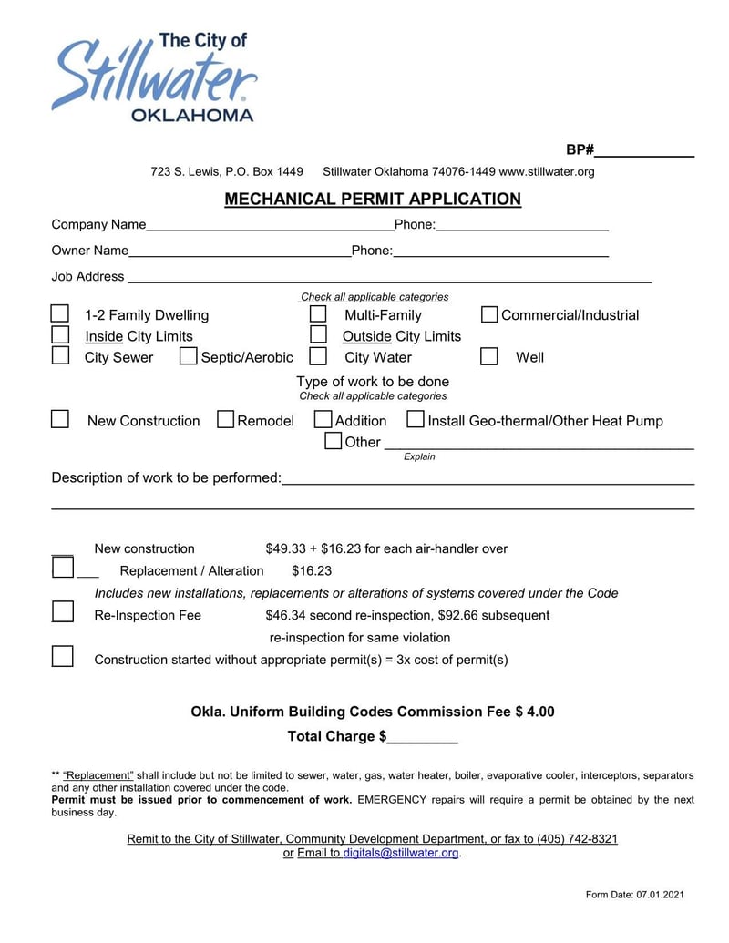 Large thumbnail of Oklahoma Mechanical Permit Application
