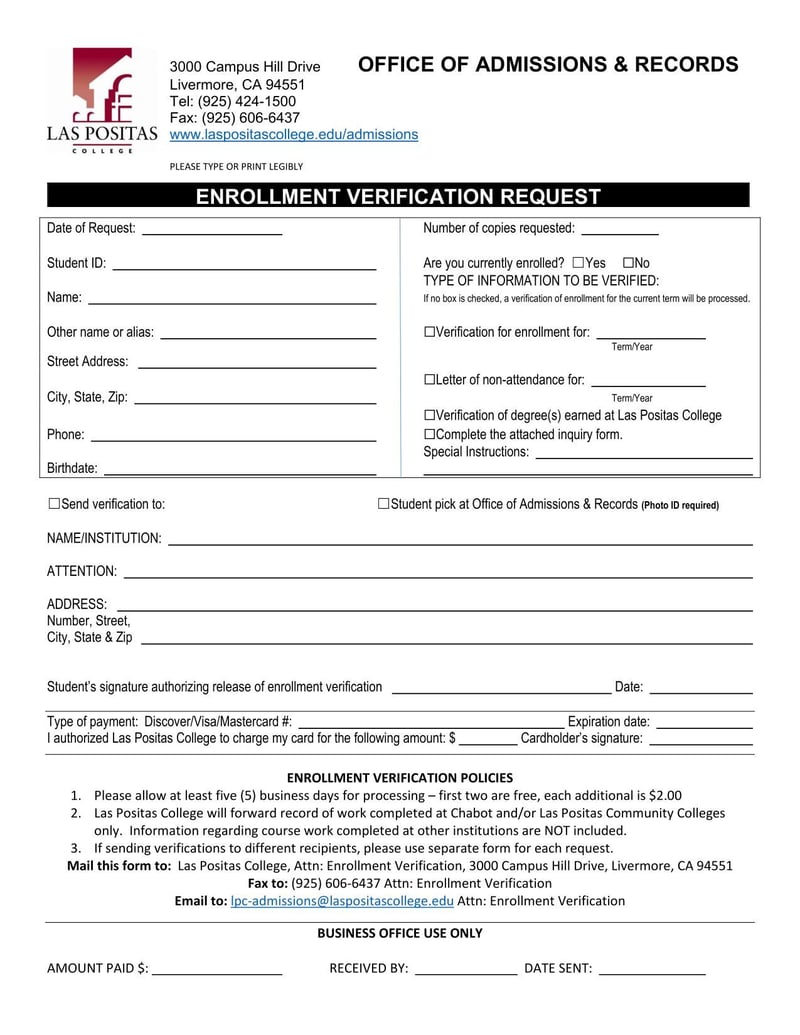 Large thumbnail of Las Positas College Enrollment Verification Form