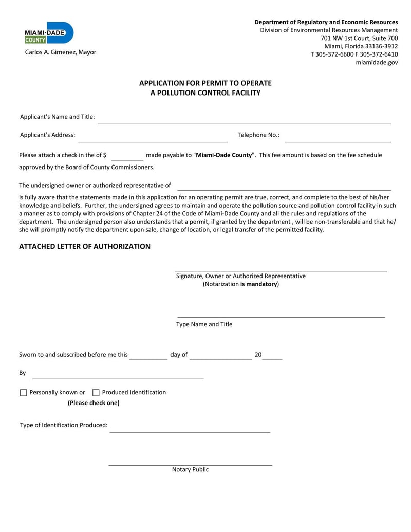 Large thumbnail of Miami-Dade County Application for Permit to Operate a Pollution Control Facility