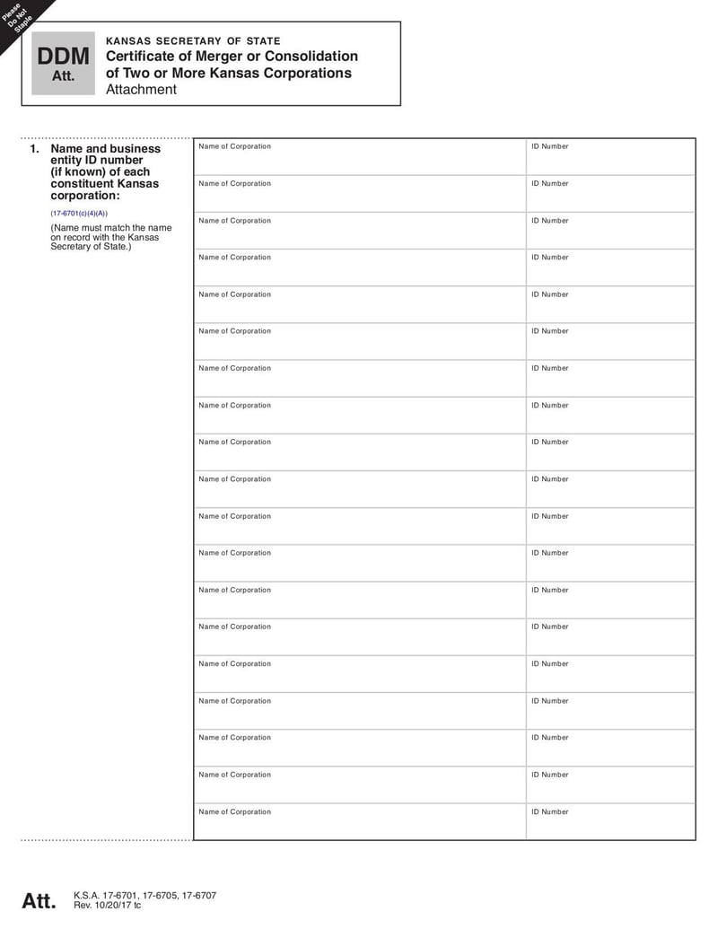 Large thumbnail of Certificate of Merger or Consolidation of Two or More Kansas Corporations - Oct 2017