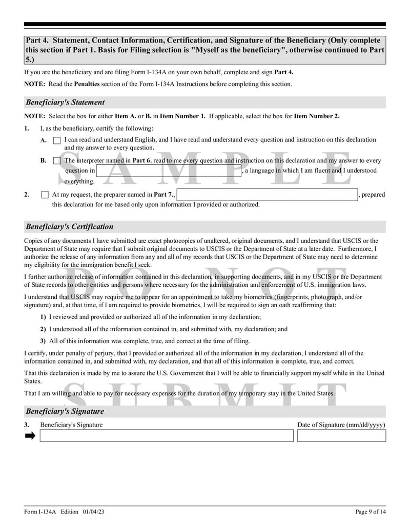 Thumbnail of Form I-134A - Jul 2023 - page 8