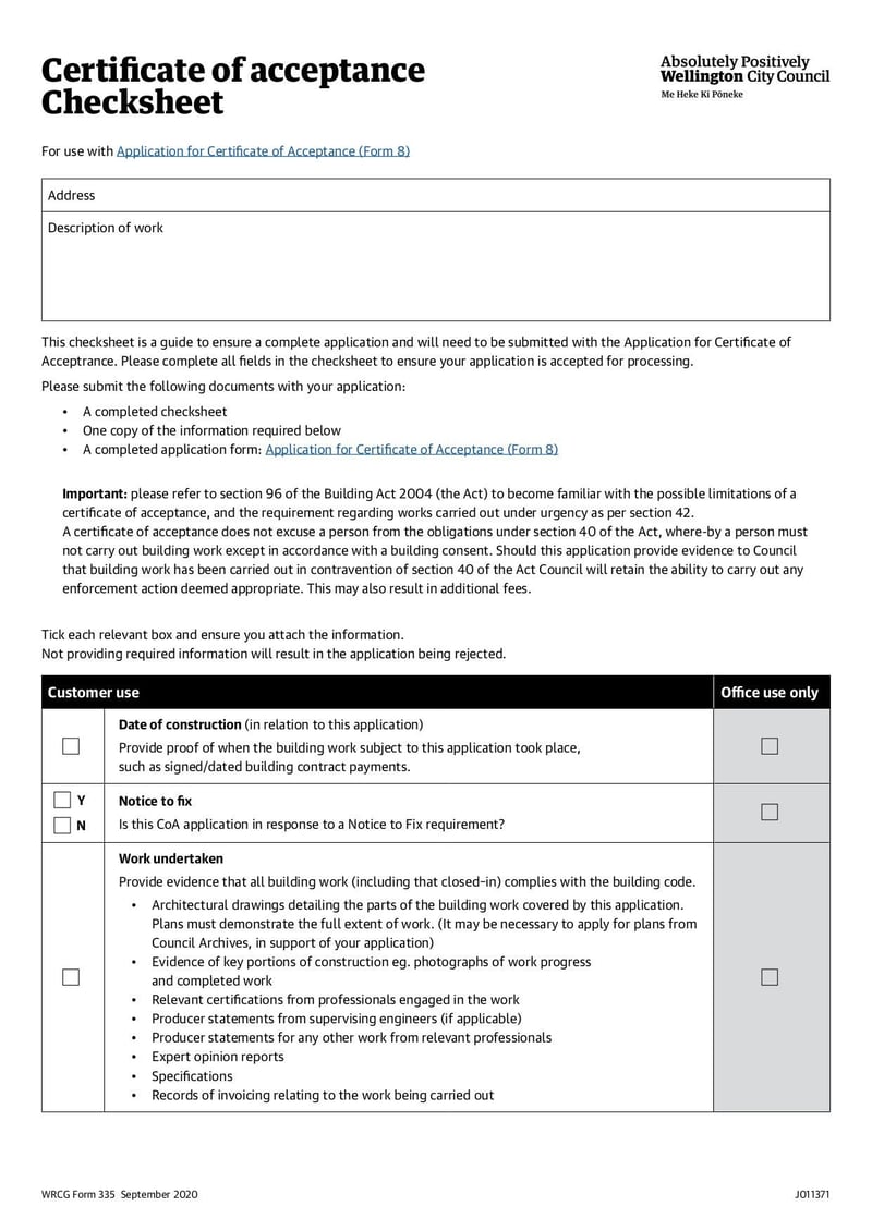 Large thumbnail of Acceptance Checksheet - Sep 2020