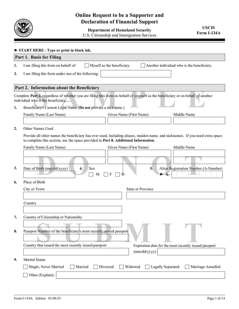 Large thumbnail of Form I-134A - Jul 2023