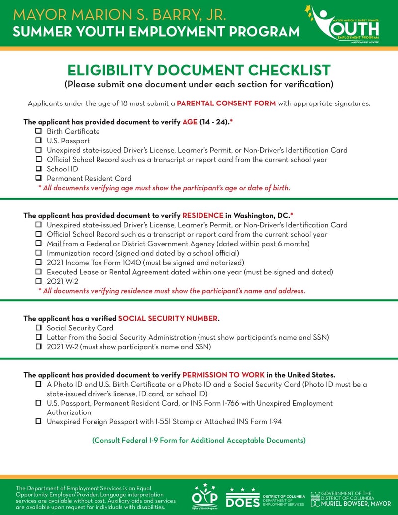 Large thumbnail of Eligibility Document Checklist - Jan 2022