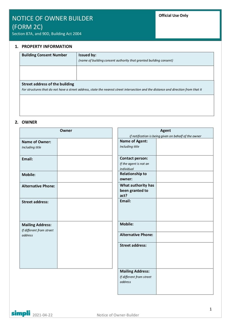 Large thumbnail of Form 2C Notice of Owner Builder - Apr 2021