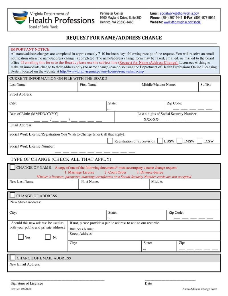 Large thumbnail of Request for Name/Address Change - Mar 2020