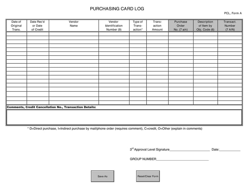 Large thumbnail of Florida Purchasing Card Log