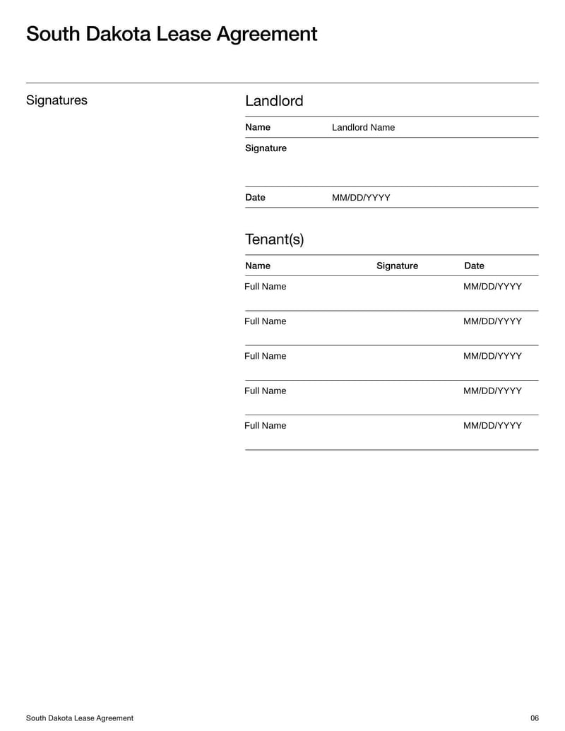 Large thumbnail of South Dakota Lease Agreement Template