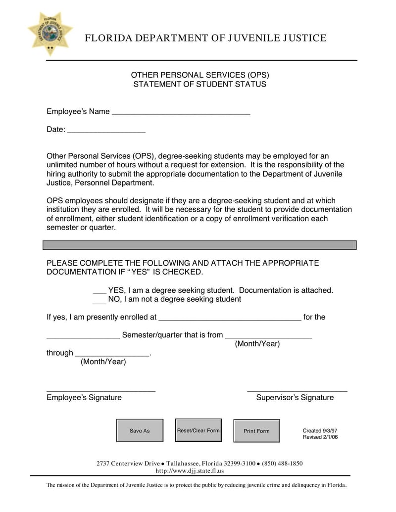 Large thumbnail of Florida Other Personal Services (OPS) Statement of Student Status