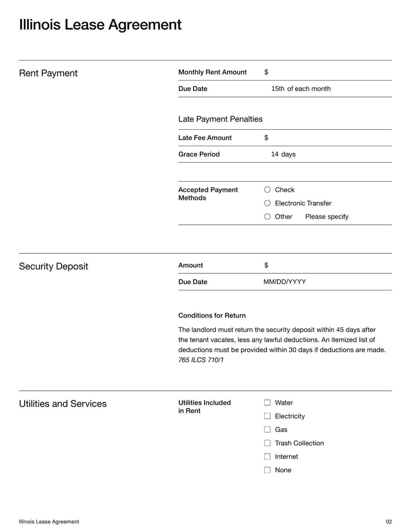 Illinois Lease Agreement for rental terms in Illinois