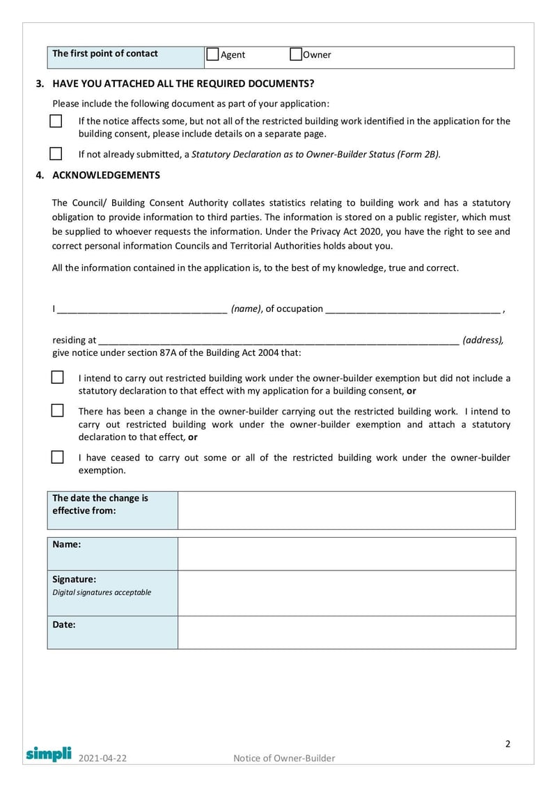 Large thumbnail of Form 2C Notice of Owner Builder - Apr 2021