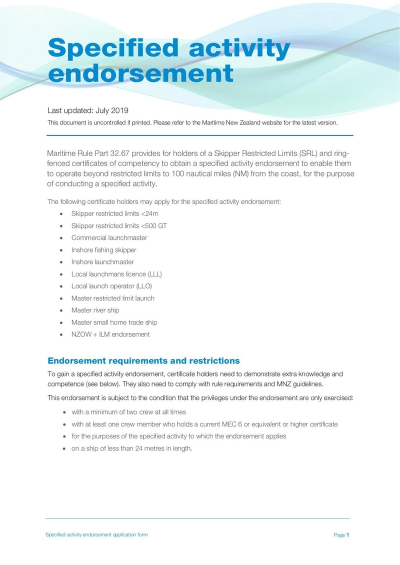 Large thumbnail of Specified Activity Endorsement Application Form - Jun 2019
