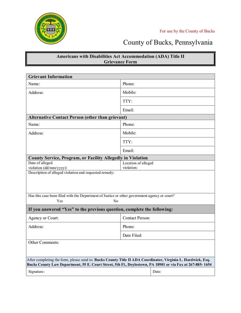 Large thumbnail of Americans with Disabilities Act Accommodation Title 2 Grievance Form - Sep 2020
