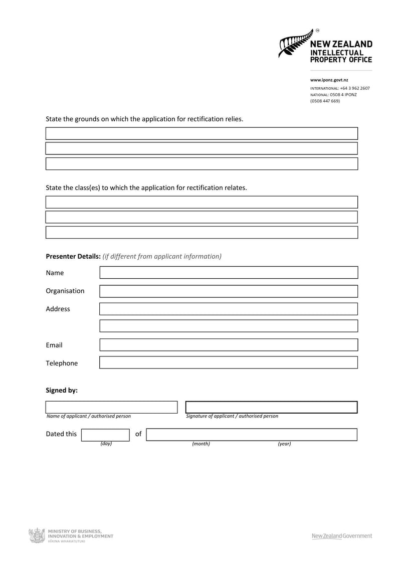 Large thumbnail of New Zealand Application for Rectification