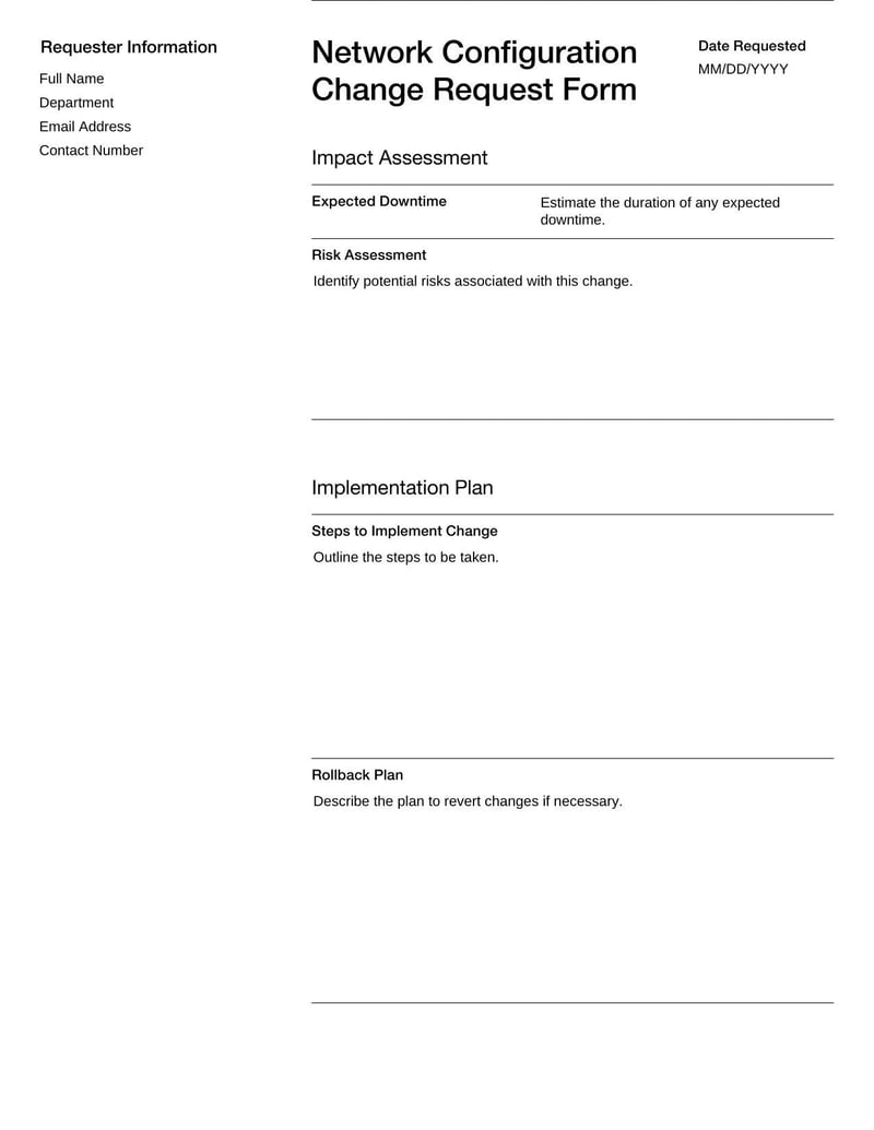 Network Configuration Change Request Form for logging network updates