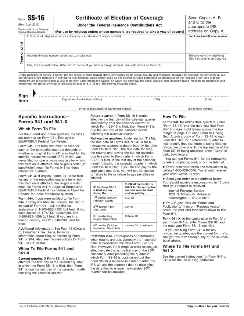 Large thumbnail of Form SS-16 - Apr 2010
