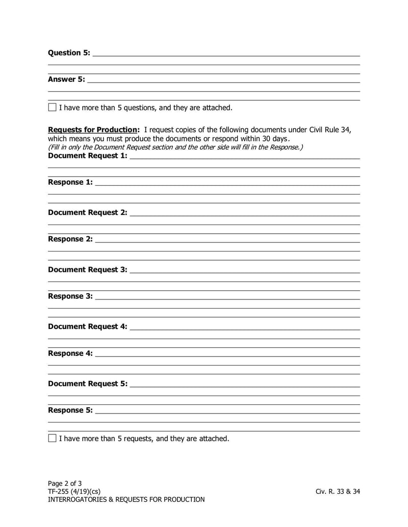 Large thumbnail of Form TF-255 Interrogatories & Requests for Production - Apr 2019
