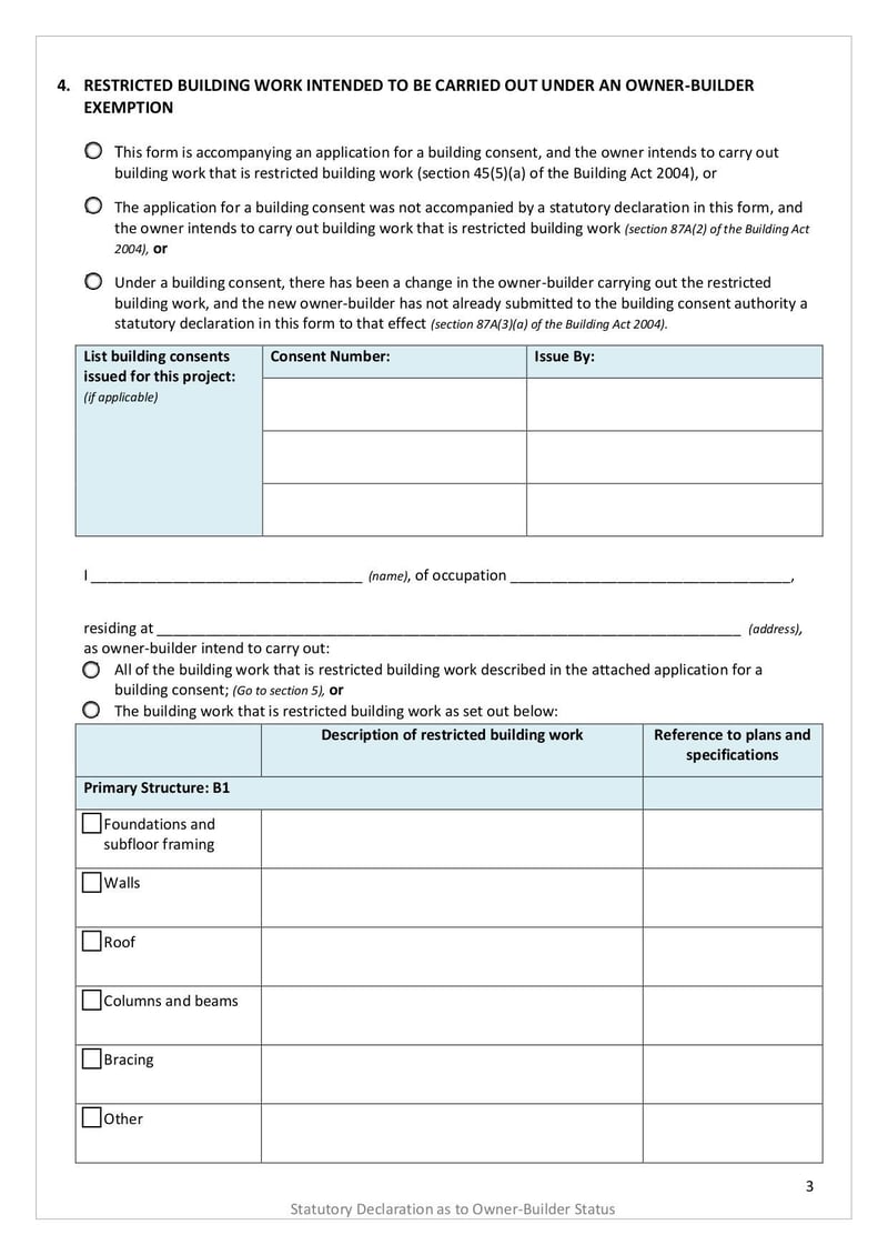 Large thumbnail of Form 2B Statutory Declaration of Owner Builder - Oct 2022