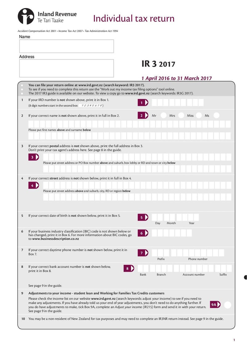 Large thumbnail of IR3 Individual Income Return - Mar 2017