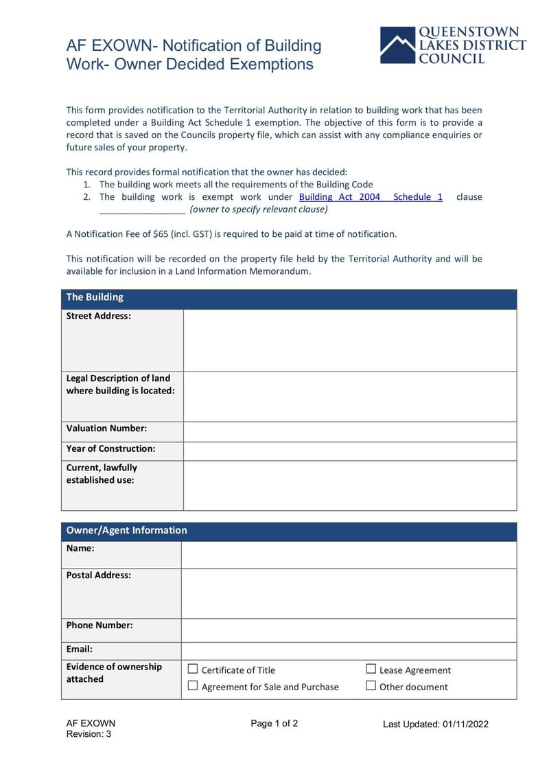 Large thumbnail of AF Exown Notification of Building Work Owner Decided Exemption - Nov 2022