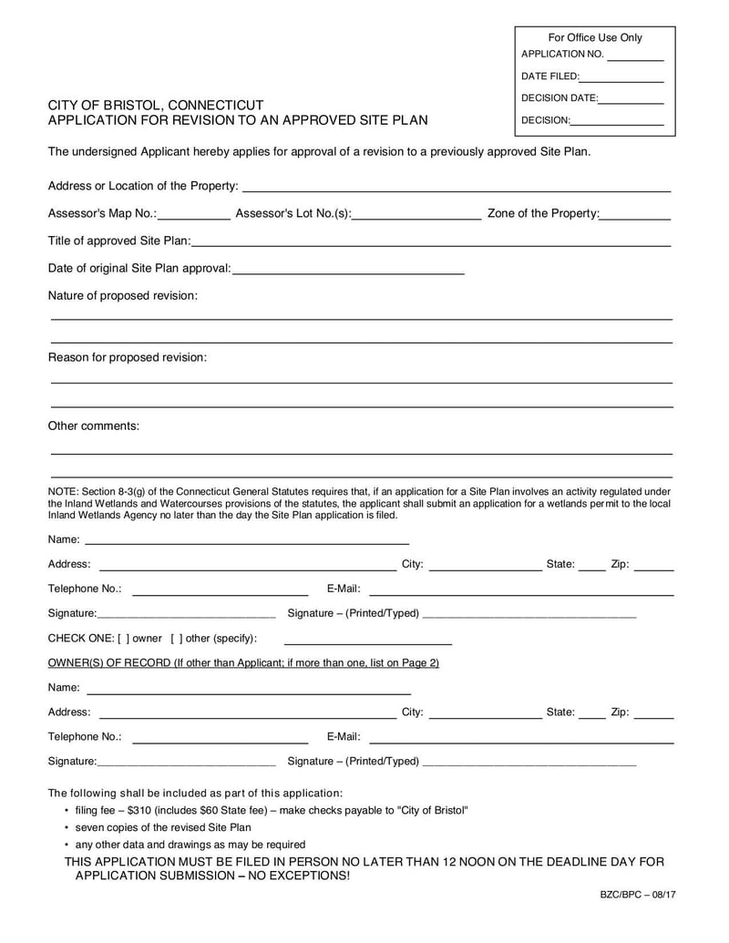 Large thumbnail of Revision to Site Plan Application Form - Mar 2019