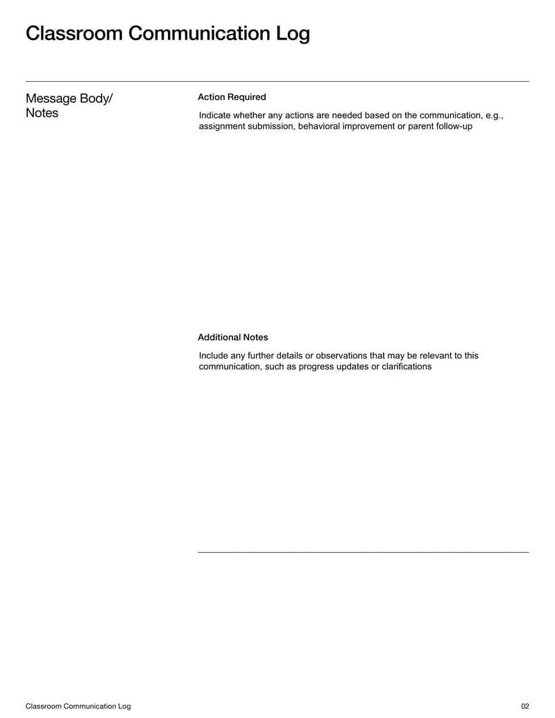 Communication Log to track messages between teachers and parents