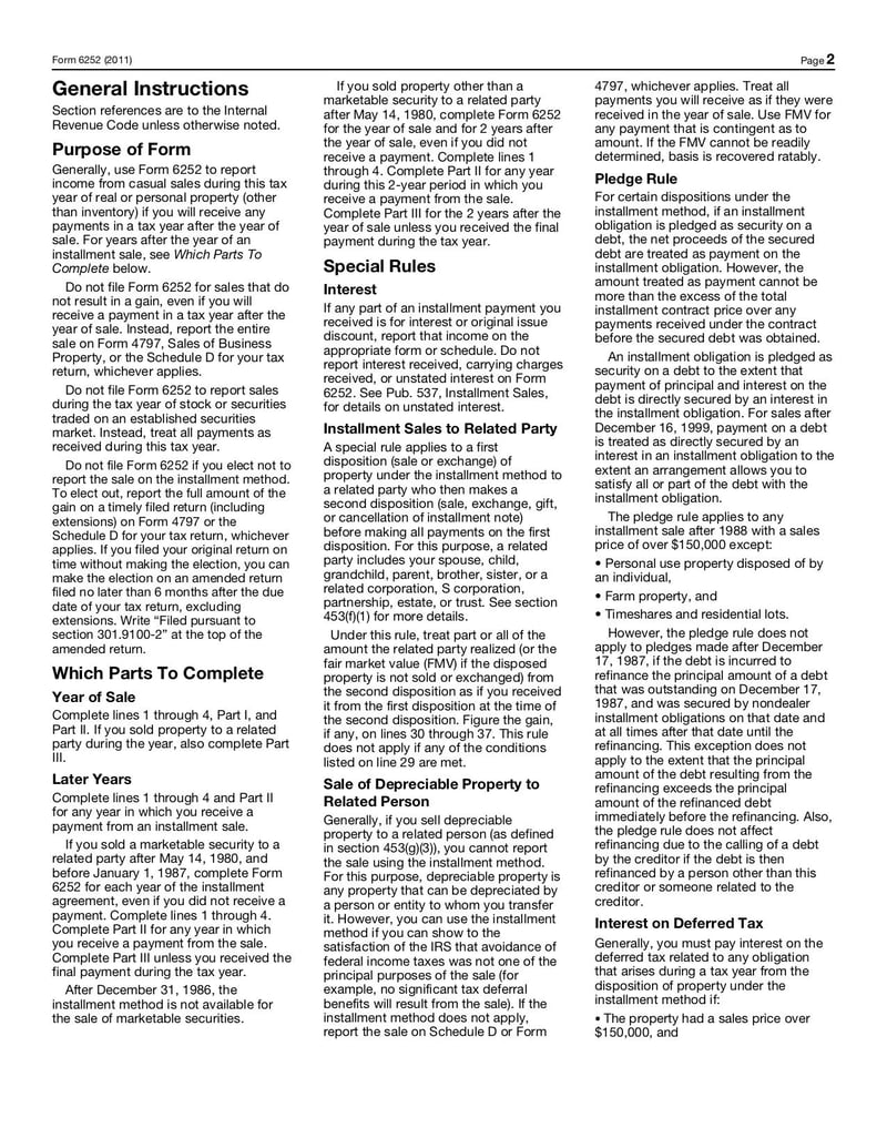 Large thumbnail of Form 6252 - Oct 2011