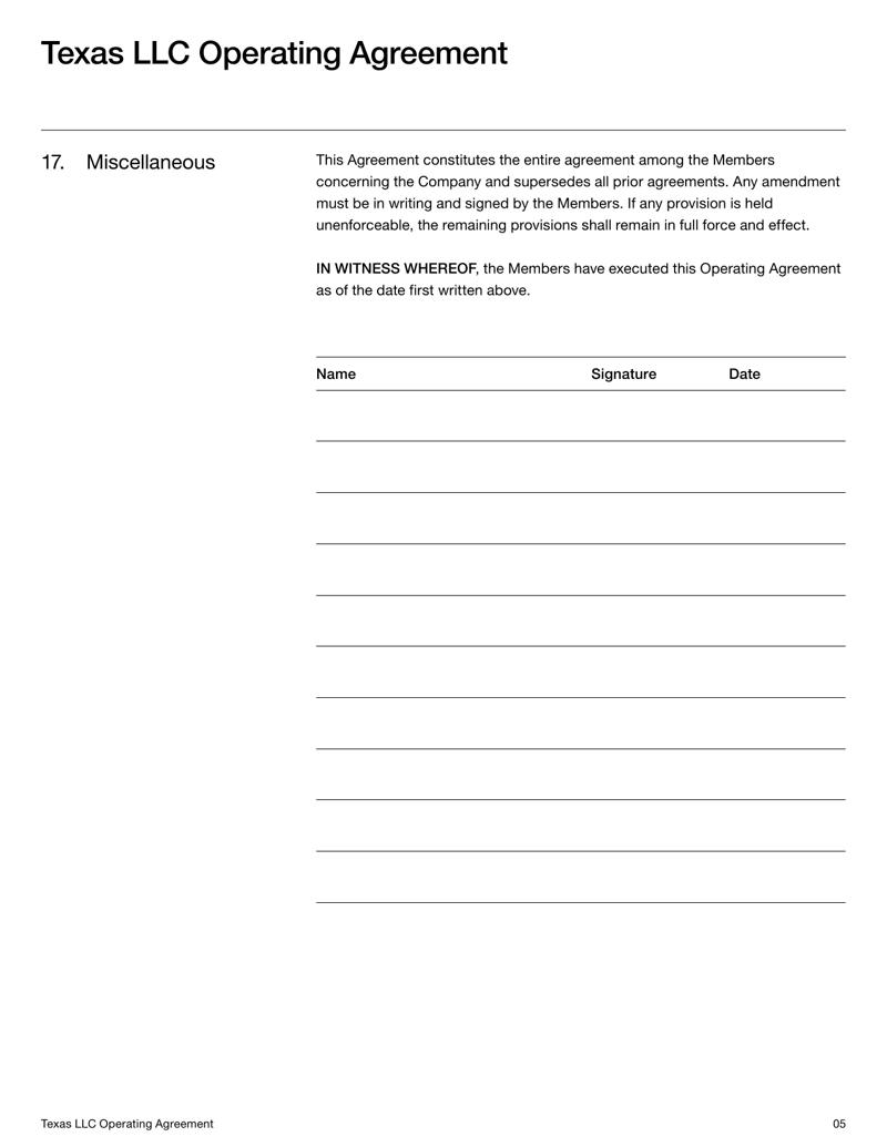 Texas LLC Operating Agreement outlining ownership, management structure, member responsibilities, profit distribution, and compliance requirements under Texas law