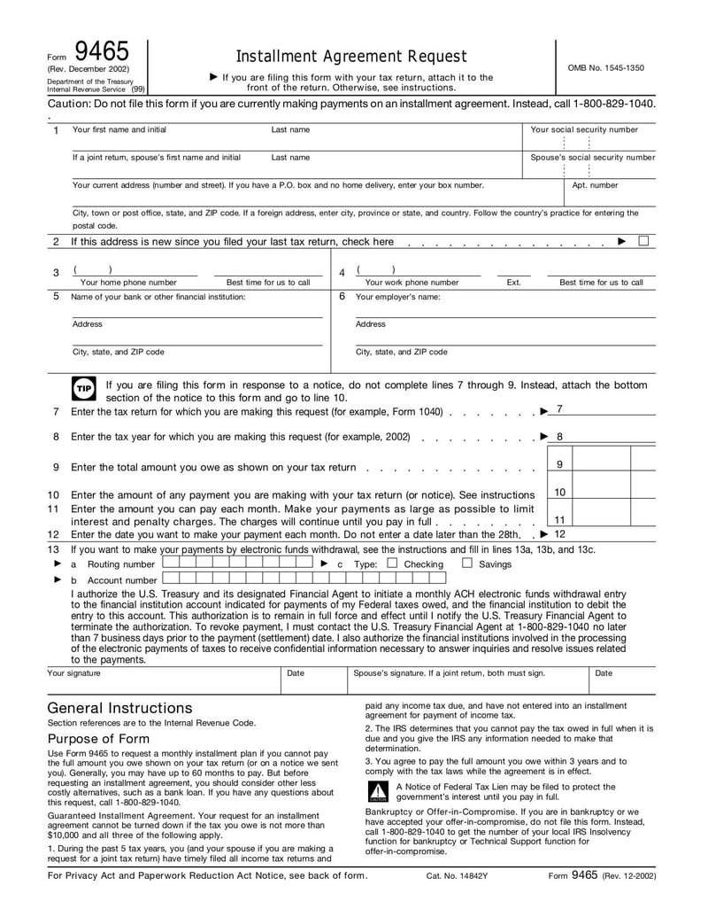 Large thumbnail of Form 9465 - Dec 2002