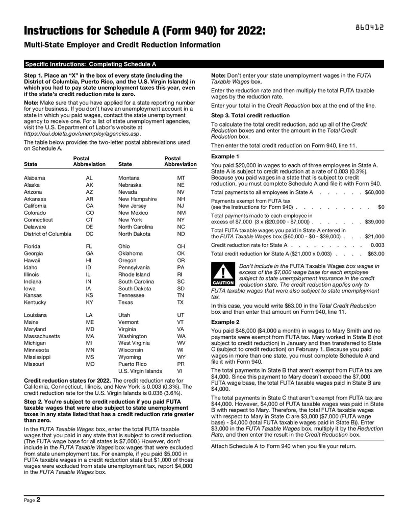 Large thumbnail of Schedule A (Form 940) - Nov 2022