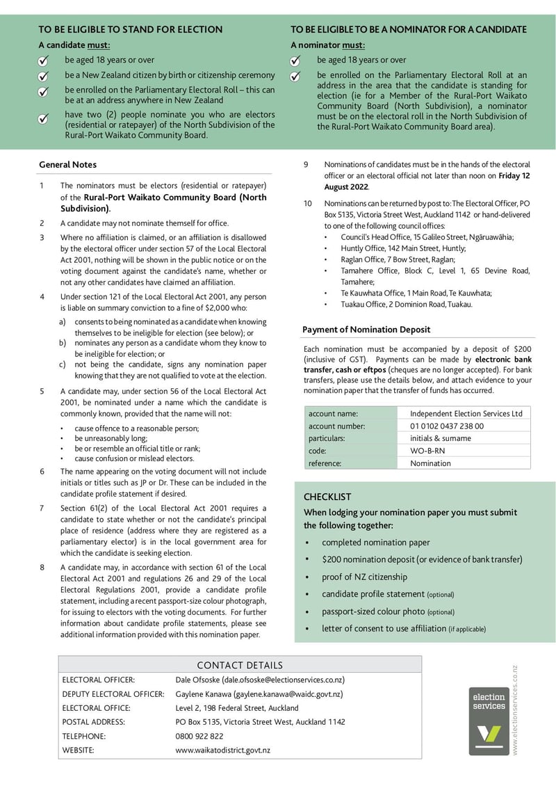 Large thumbnail of Rural Port Waikato Community Board (North) Nomination Form - Jan 2022