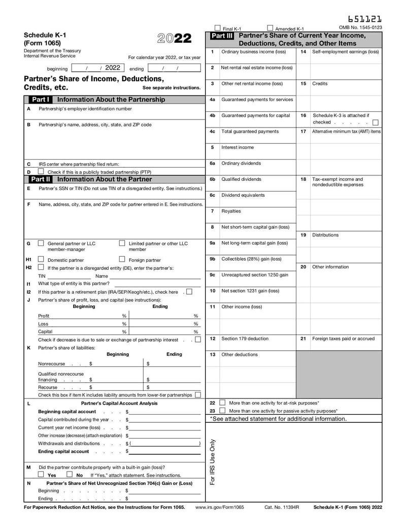 Large thumbnail of Schedule K-1 (Form 1065) - Jan 2022